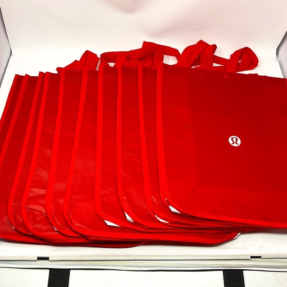 NEW 10 lululemon athletica Large Red White Shopping Grocery Reusable Bags - Picture 1 of 5